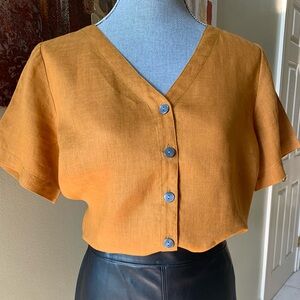 Garnet Hill Yellow Short Sleeve Button Down Shirt